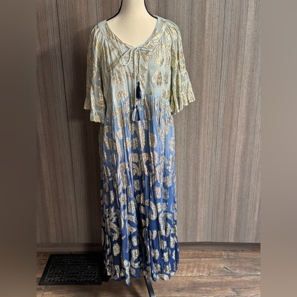 Debbie Katz brand new never worn blue and metallic long dress, size medium